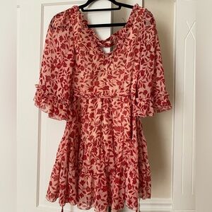 Red floral dress with sleeves